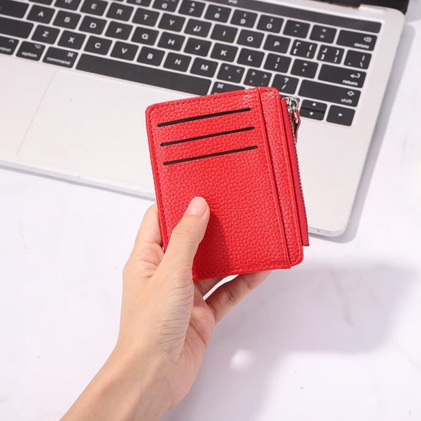 Bolsa Bolso Monedero de cuero Retro para mujer, 5 uds., con cremallera, patrón Litchi, tarjetero (rojo)
