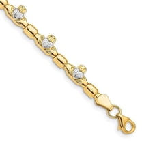 Primal Gold 14 Karat Yellow Gold with White Rhodium Diamond-cut Claddagh Link Bracelet
