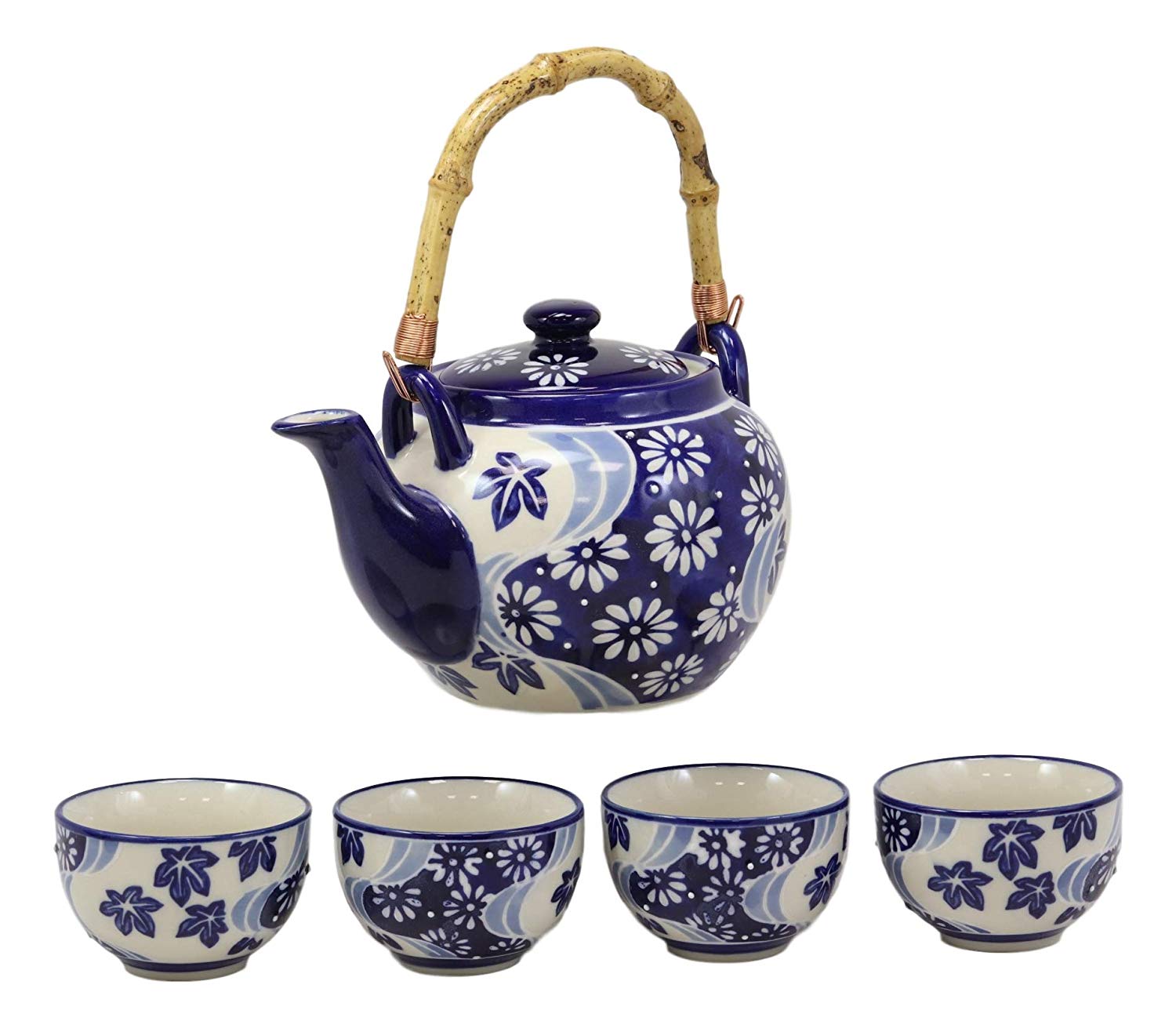 Chrysanthemum Autumn Colorful Large Floral Blooms 25oz Tea Pot With 4 Cups Set - image 2 of 7