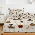 thumbnail image 6 of Full Size Fitted Sheet Set - Halloween 3 Piece Bedding Sets 16" Deep Pocket Fitted Sheet with 2 Pillowcases, Cats Ghosts Pumpkins Star Moon Rustic Brushed Microfiber Hotel Luxury Bed Sheets, 6 of 9