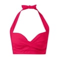 thumbnail image 4 of VNKIDY Womens Wide Strap Halter Neck Front Twist Ruched Solid Color Bikini Top Summer Beach Regular Fit Quick Dry Swim Bath Tops For Ladies Red M, 4 of 5