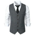 thumbnail image 4 of TMOYZQ Mens Vintage Herringbone Wool Tweed Suit Vest Business Casual V-Neck Sleeveless Slim Dress Waistcoat Tuxedo Vests with Pockets for Wedding Formal Prom, 4 of 6