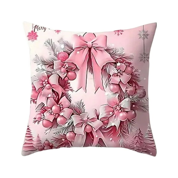 HaoXun 45x45cm Christmas Pillow Covers with Hidden Zipper - Pink Holiday Sofa Cushion Case for Living Room Bedroom Decor