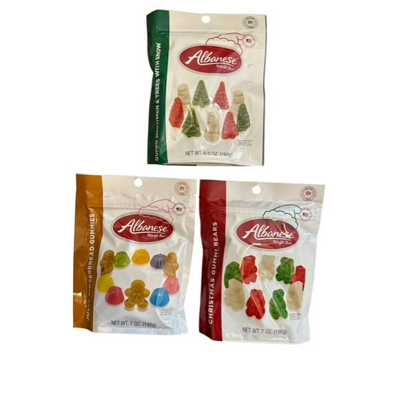Albanese Christmas, Jolly Gingerbread, and Snowmen and Tree Gummies , 6.5 oz bags