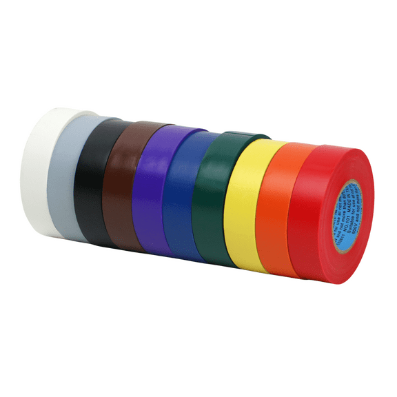 FindTape Wonder Professional Grade Electrical Tape Rainbow Pack [7 mils thick]: 3/4 in. x 60 ft. (Assorted Colors) 10-pack