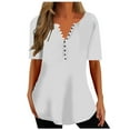 thumbnail image 1 of Timegard Hauts d'Été pour Femmes Col en V Boutonné Manches Courtes Blouse Confortable Tunique Décontractée Habillée, 1 of 6