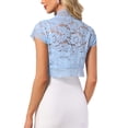 thumbnail image 3 of INSPIRE CHIC Women's Lace Cardigan Open Front Elegant Short Sleeve Sheer Floral Cropped Bolero Lace Shrug Top L Sky Blue, 3 of 6