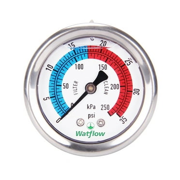 Watflow 2" Dial Pool Filter Pressure Gauge, Glycerine Filled Pressure Gauge, Water Pressure Gauge, 304 Stainless Steel Case,1/4"NPT Center Back Mount