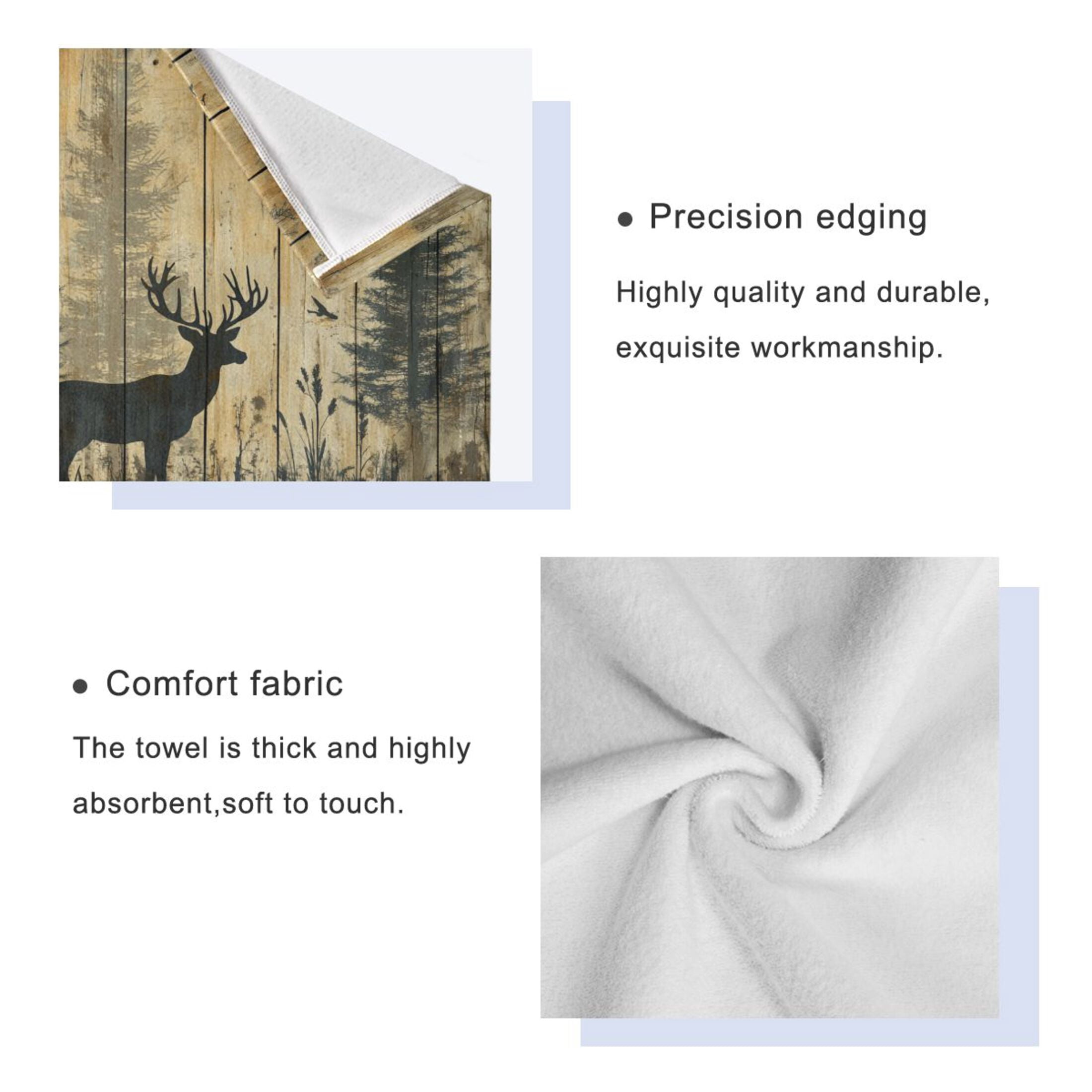 Wobogo Forest Deer Shadow Ultra Soft 3 Pack Cotton Towel Set Includes 1 Bath Towel 1 Face Towel and 1 Washcloth for Everyday Use Lightweight and Compact