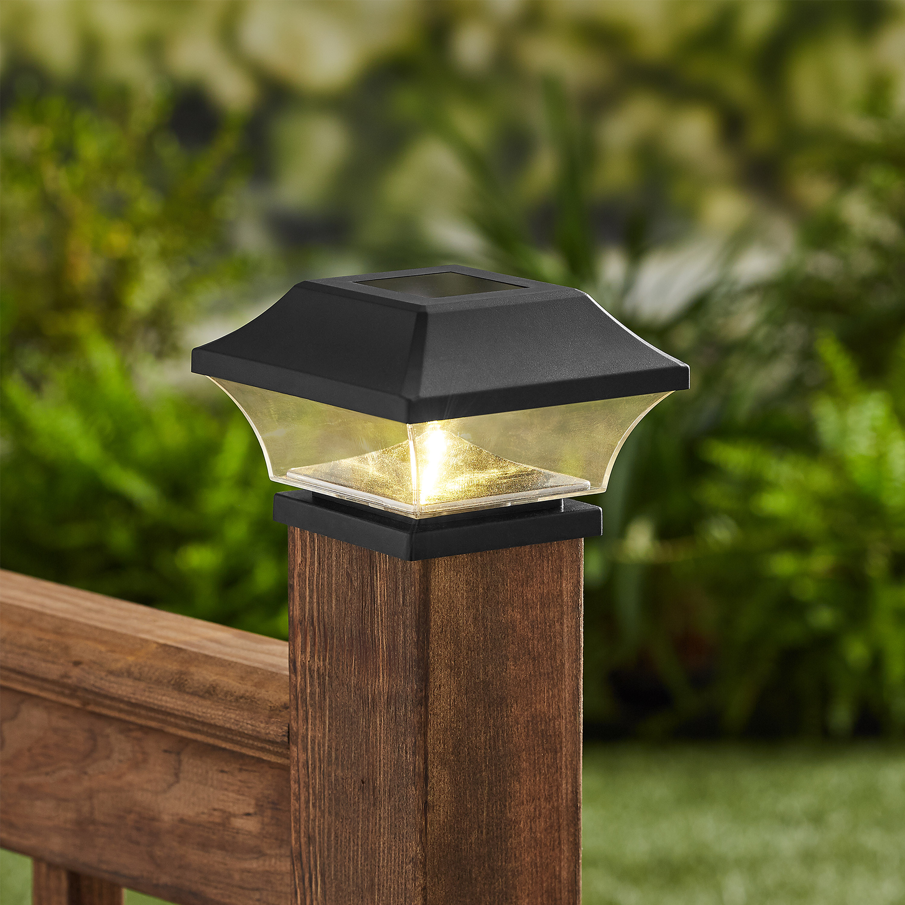 Mainstays Solar Powered Black Outdoor LED Fence Deck 4" x 4" Post Light,  Lumens, (4 Count)