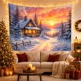 thumbnail image 3 of Log Cabin Among Snowy Pines Beside a Sunset Lake, Cozy Illustration for Nature Lovers, Winter Cabin Decor, Housewarming Gift, Tapestry Wall Hanging for Bedroom and Living Room, 3 of 7