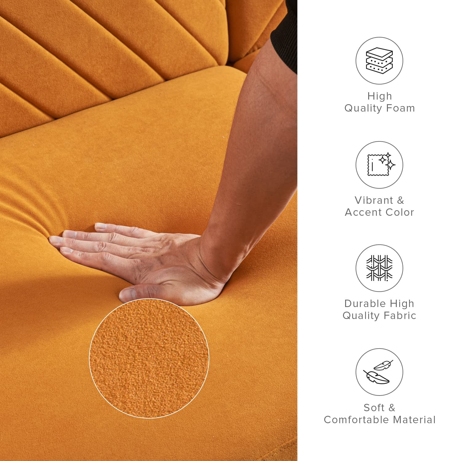 Mopio Chloe Futon Sofa Bed Convertible Sleeper Sofa with Tapered Legs Apricot Velvet