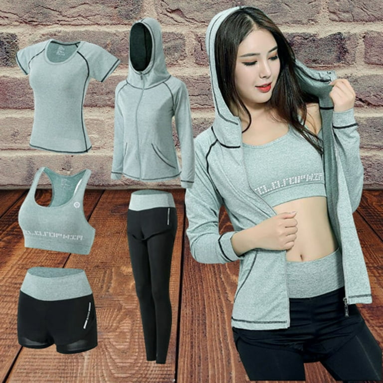 JULY'S SONG Women Workout Clothes Set 5 PCS Exercise Athletic Outfits Set