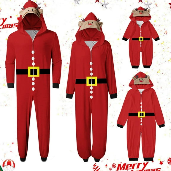 Zwiiyzr Family Christmas Pajamas Matching Sets Onesie Trendy Lattice Print Plush Long Sleeved Jumpsuit Family Parent Wear Dad Red
