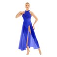 thumbnail image 3 of Yanarno Costume de Danse Lyrique pour Femmes Justaucorps à Paillettes à Dos Nu Robe Maxi en Tulle Fendue Tenue de Danse de Salon Bleu G, 3 of 8