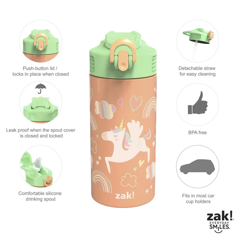 Zak Designs Shells 14 oz Double Wall Vacuum Insulated Thermal Kids Water  Bottle, 18/8 Stainless Steel, Flip-Up Straw Spout, Locking Spout Cover,  Durable Cup for Sports or Travel 