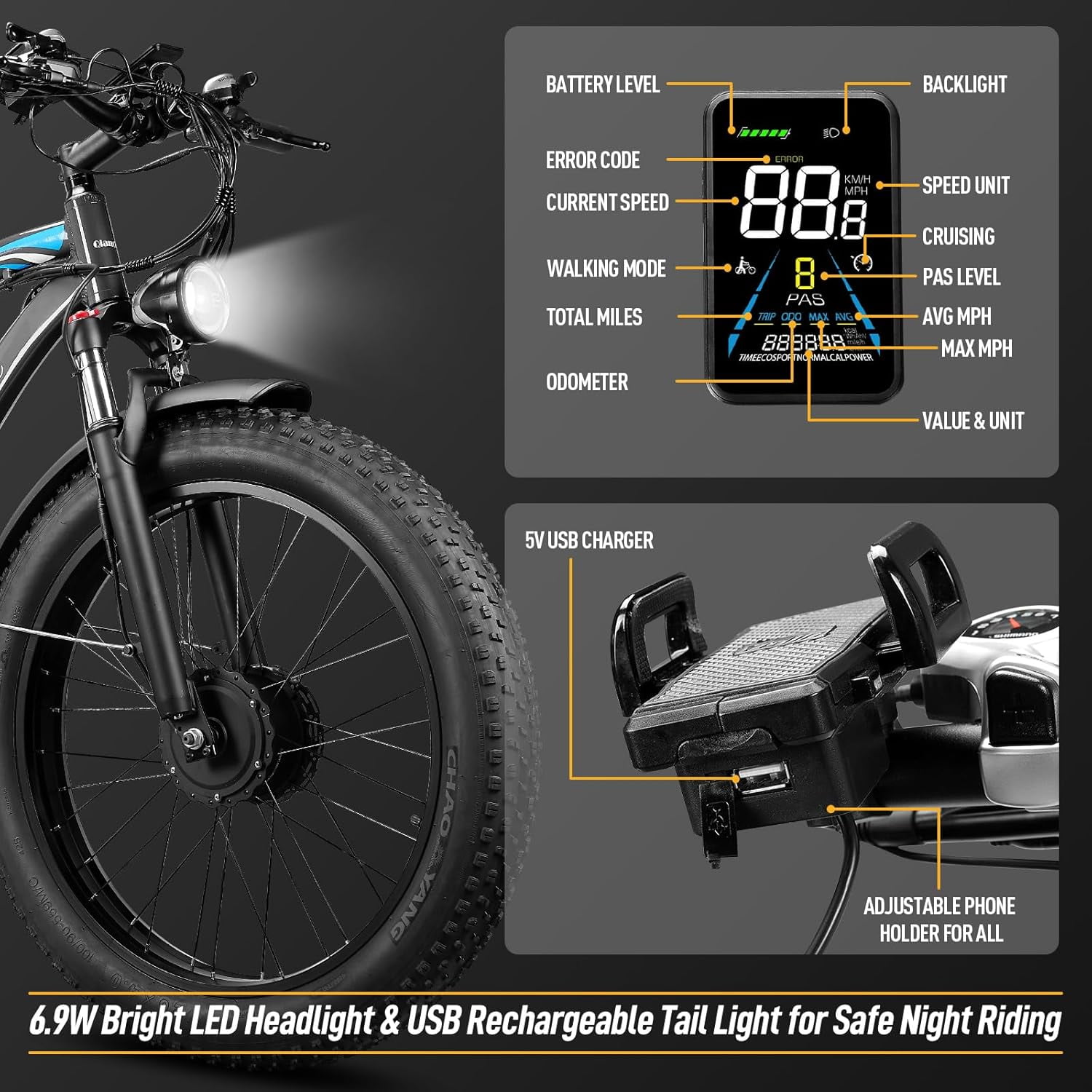 Dual Motor Peak 5000W Electric Bike for Men Women Adults 40-45MPH 100 Miles, 52V 36AH Long Range Ebike, Fat Tire 26Inch, Commuter Electric Bicycles Ebike, Hydraulic Disc Brake