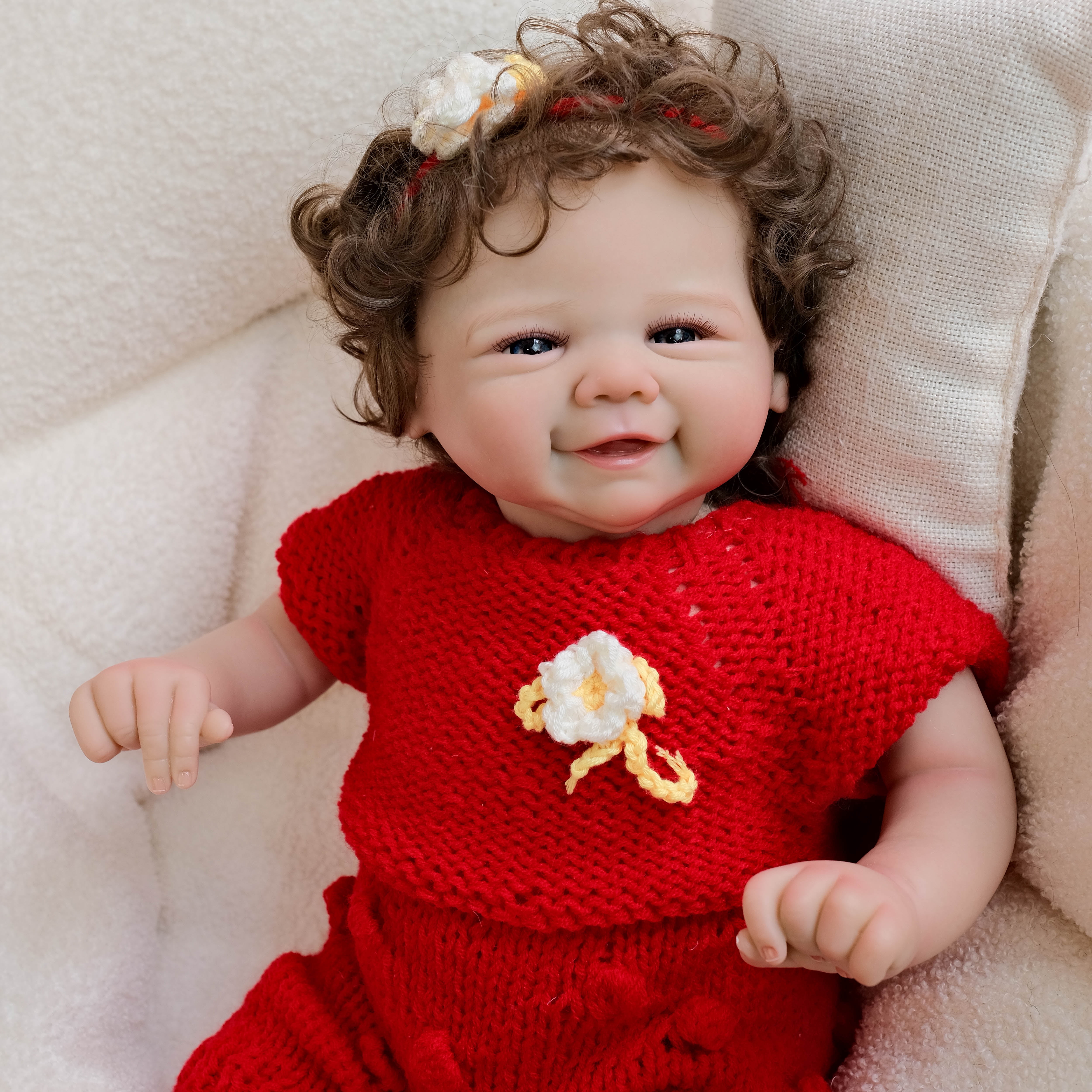 Lifelike Reborn Baby Dolls 19 inch Realistic Smiling Newborn Cloth Body & Vinyl Limbs with Outfit and Feeding Toy for Kids 3+ Years Old Kids