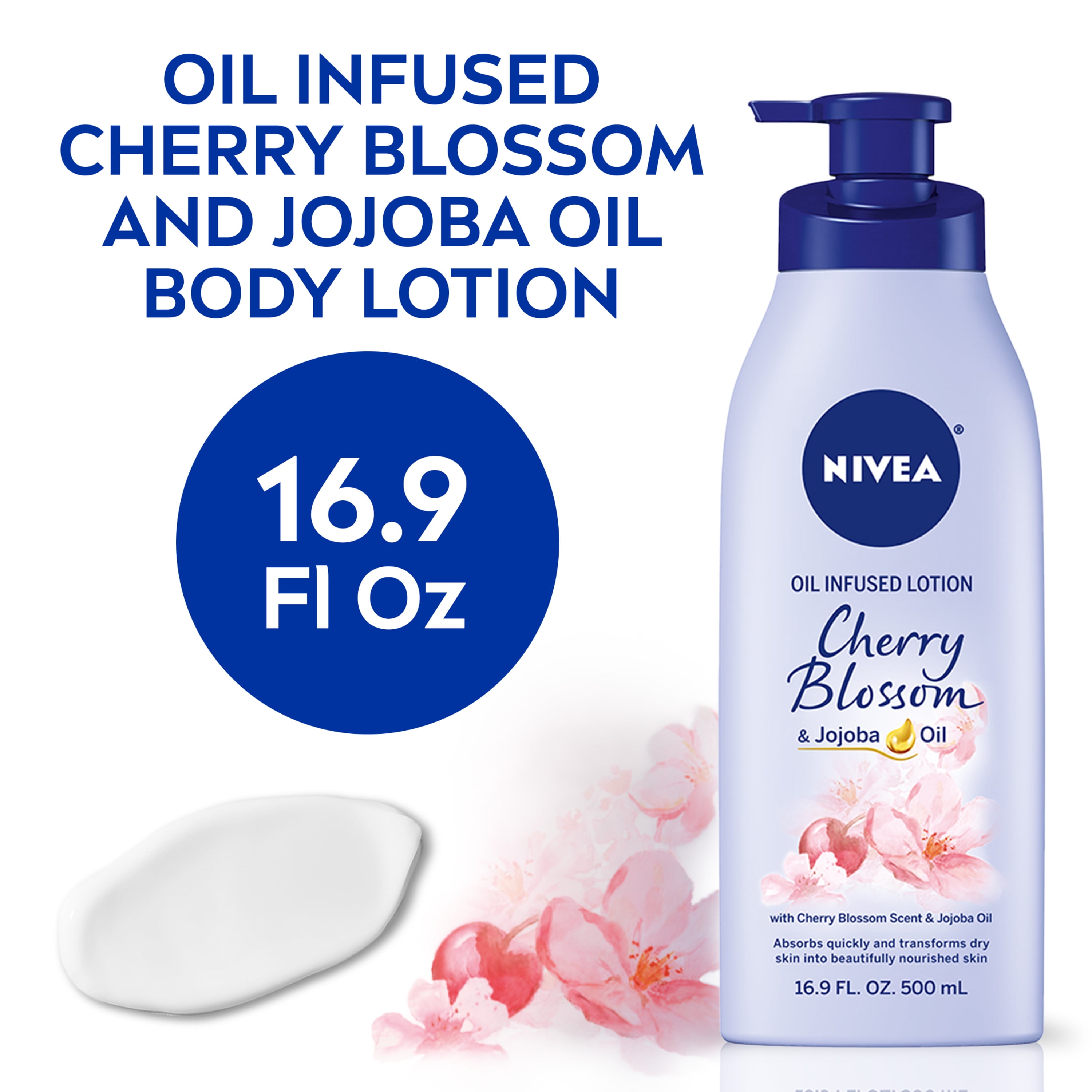 NIVEA Oil Infused Body Lotion, Cherry Blossom and Jojoba Oil, 16.9 Fl Oz