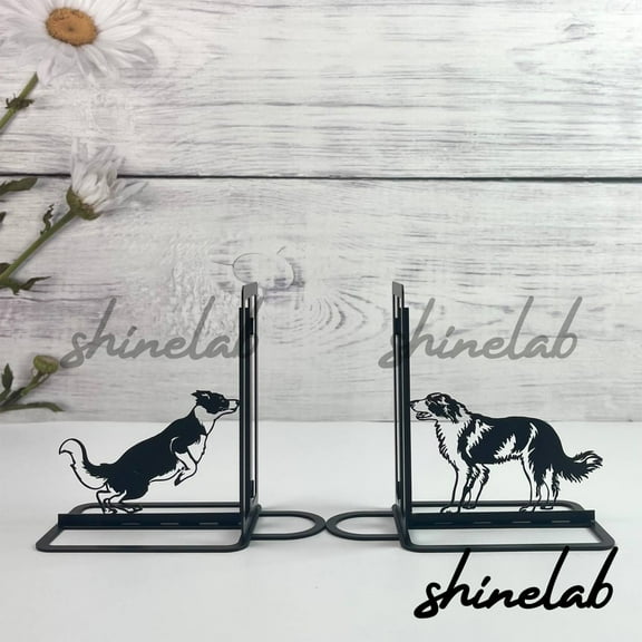 Shinelab Cat Metal Bookends Cat Pet Name Bookend, Animal Desk Bookshelf Decor
