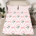 thumbnail image 2 of Homewish Ribbon Bow Tie Twin Sheet Sets,Cartoon Flower Floral Twin Fitted Sheet,Pink Green Flat Sheet For Teens,Luxury Bedroom Decor,3pcs, 2 of 7
