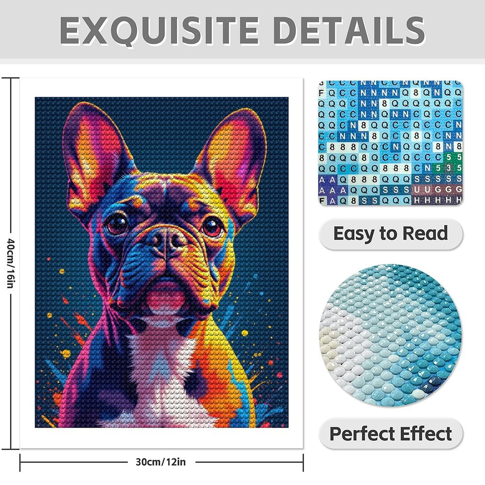 Diamond Art Kit for Adults, Colorful French Bulldog Portrait Diamond Painting for Adults Beginners, DIY Diamond Art Painting Kits, 5D Diamond Painting Crafts for Home Decor 12x16 Frameless