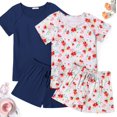 thumbnail image 2 of Ensemble de Pyjama 2 Pcs pour Femmes Manches Courtes Vêtements de Nuit Doux Col Rond Ensemble de Shorts Imprimés avec Poches P-TTG, 2 of 5
