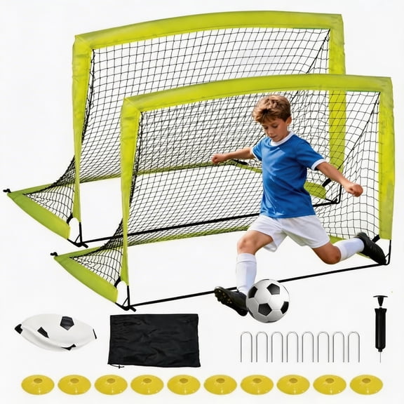 6x4 FT Soccer Goal Set of 2 Portable Pop Up Kids Soccer Goals with Ball, Cones & Carry Bag for Backyard Park Field Practice