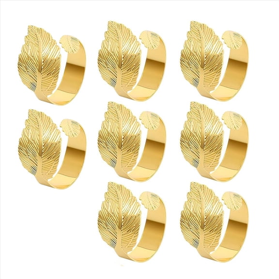 Gold Napkin Rings Set of 8,Leaf Bulk Rings,Cloth Holder Ring Dining Table Decorations for Easter Weddings