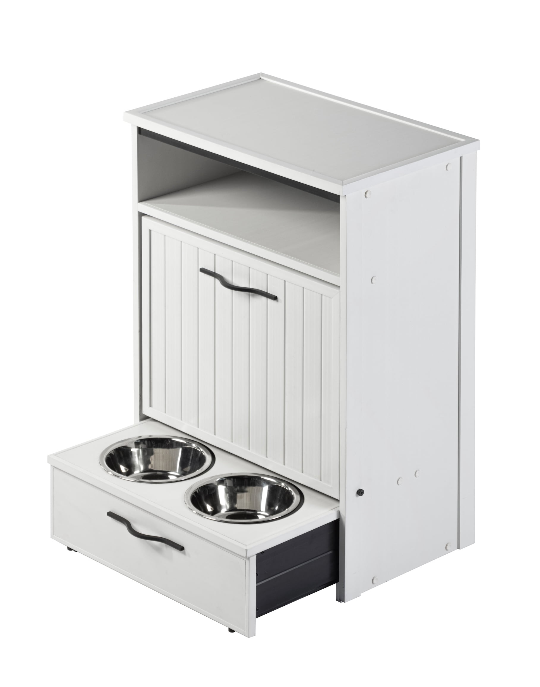 New Age Pet ECOFLEX Brea Dog Food Pantry in Antique White, Two 32 oz Bowl Design and Storage