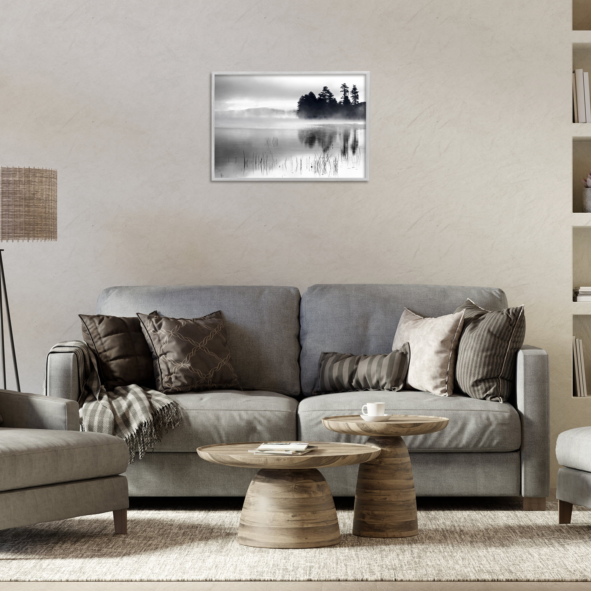 Stupell Industries Serene Lake Reflection Landscape Photography Gray Framed Art Print Wall Art, 24 x 16