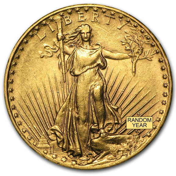 U.S. Mint $20 St Gaudens Gold Double Eagle Coin, AU Condition, .9675 oz Yellow Gold, .900 Karats