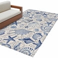 thumbnail image 2 of Starfish Conch Washable Area Rugs 4'x6', Shell Bubbles Blue Ocean Coastal Retro Low Pile Throw Living Room Rug Non-Slip Sturdy Edge Binding Carpet for Indoor Entryway Bedside Kitchen, 2 of 9