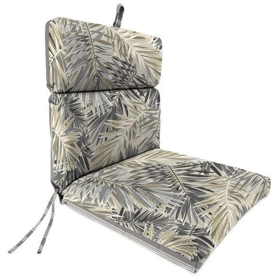 Jordan Manufacturing 44" x 22" Latigo Marzipan Beige Stripe and Hemsworth Marzipan Beige Leaves Reversible Rectangular Outdoor Chair Cushion with Ties and Hanger Loop