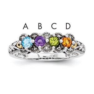 Sterling Silver & 14k Four-stone and Diamond Mother's Ring Semi-Mount Size 6