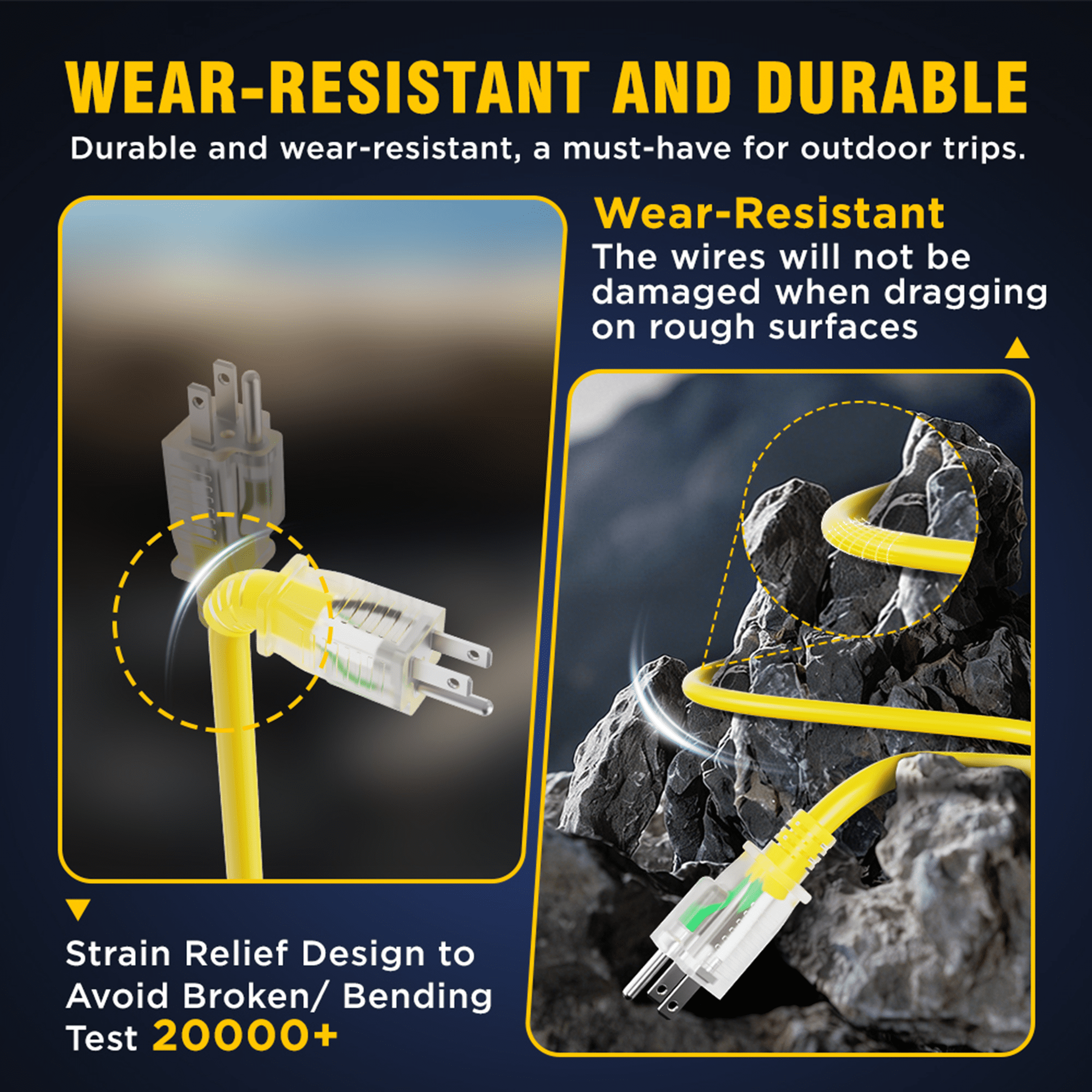12/3 Gauge Heavy Duty 25ft Outdoor Extension Cord, Waterproof with LED Lighted End,yellow,Waterproof,ETL,flexible