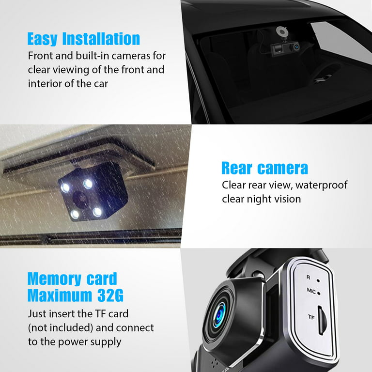 Dash Cam Front and Rear, TSV 3 Channel Dual Dash Camera, 1080P Car Camera  DVR Backup Cam, 3 Way Triple Dashboard Driving Recorder, Inside IR Night  Vision, G-Sensor, Parking Mode 