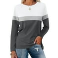 thumbnail image 3 of Yigetop Womens Tops Women's Color Block Tunic Tops Casual Long Sleeve Shirts Round Neck Pullover Colorblock Tops for Women Grey L, 3 of 8
