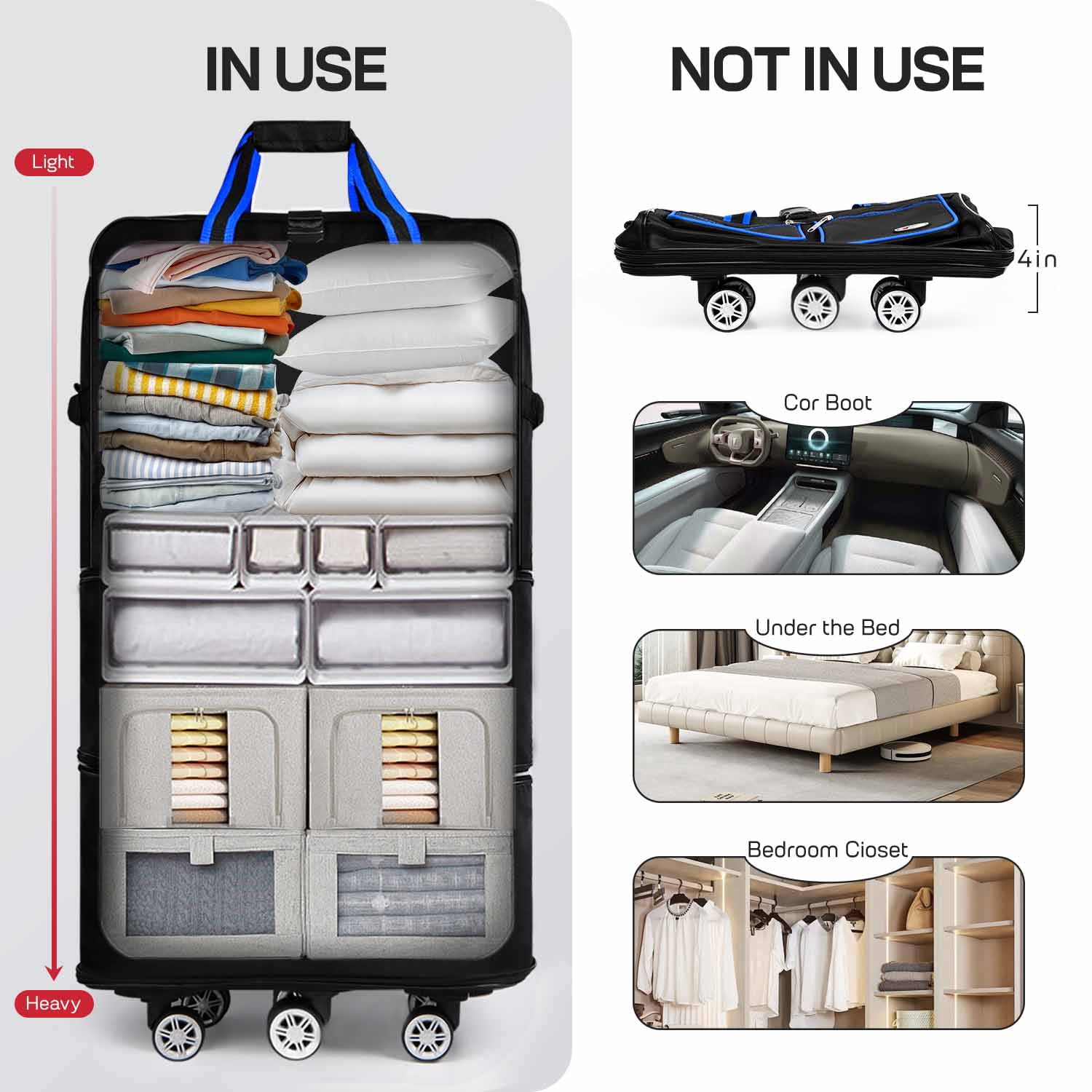 40" Expandable Foldable Luggage Bag,Collapsible Suitcases with Wheels,Lightweight Rolling Duffle Bag for Travel, Moving, Home Storage, Blue/Trim, MEX