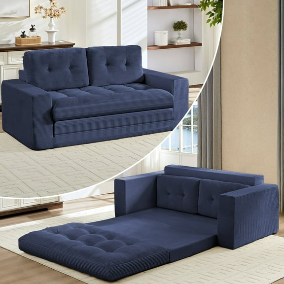 Mjkone 2 in 1 Convertible Sofa Bed,Loveseat Sleeper Sofa bed,Folding Floor Couch for Small Speace,Dark Blue