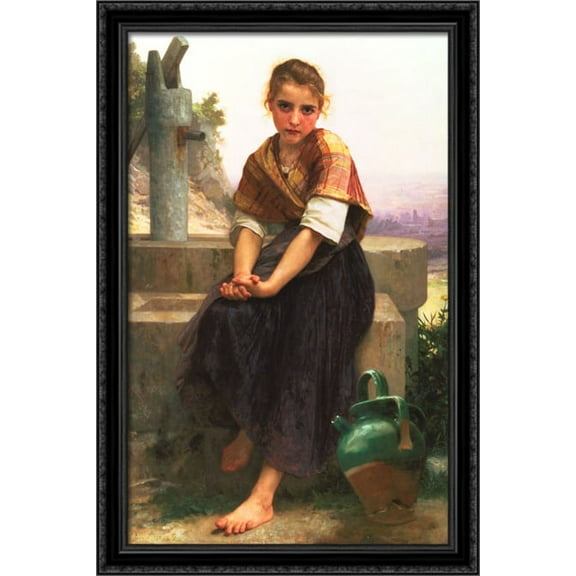 The Broken Pitcher 26x40 Large Black Ornate Wood Framed Canvas Art by William-Adolphe Bouguereau