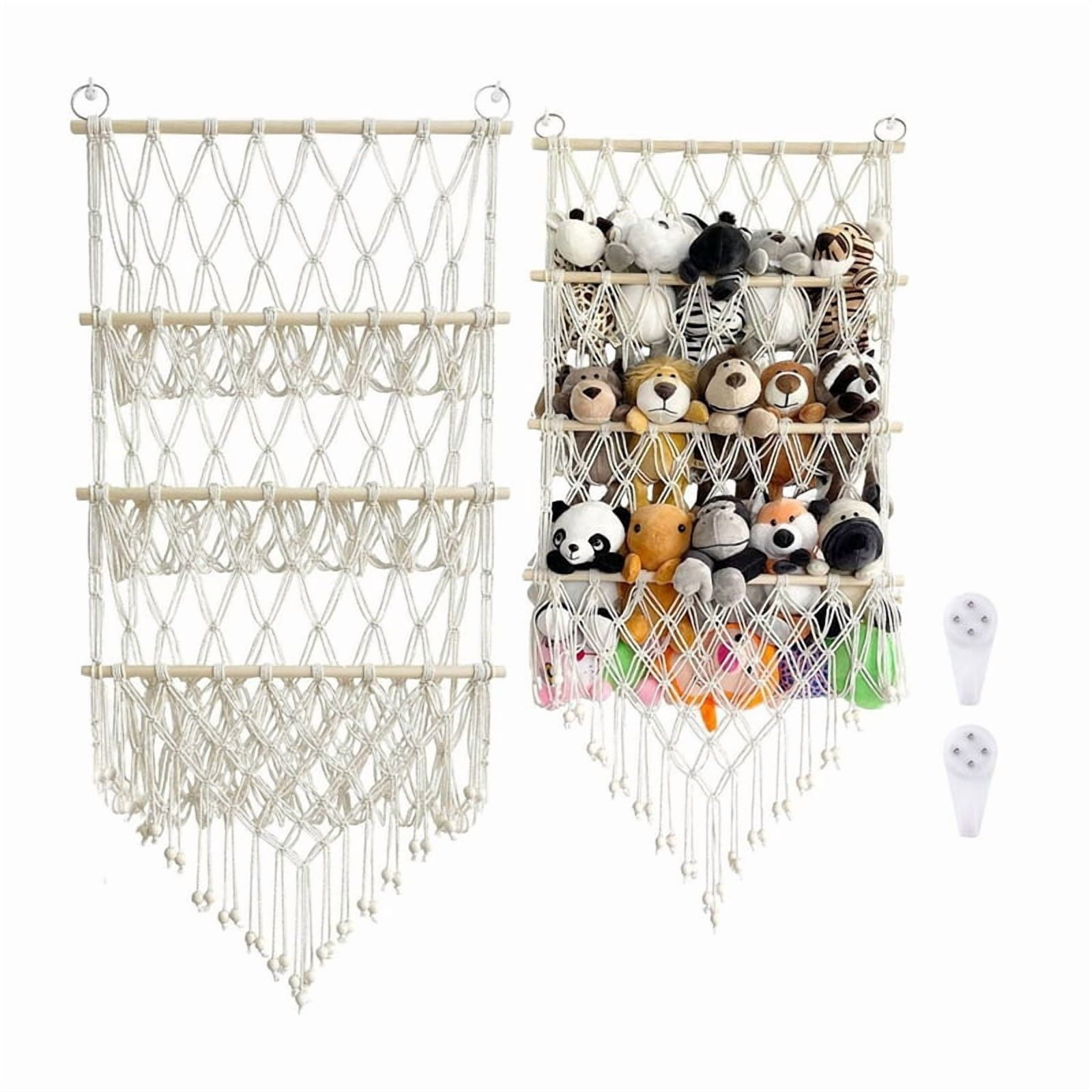 2X 3 Layer Wooden Stuffed Toy Net, Stuffed Animal Net or Hammock, Small Stuffed Animal Toy Storage Net