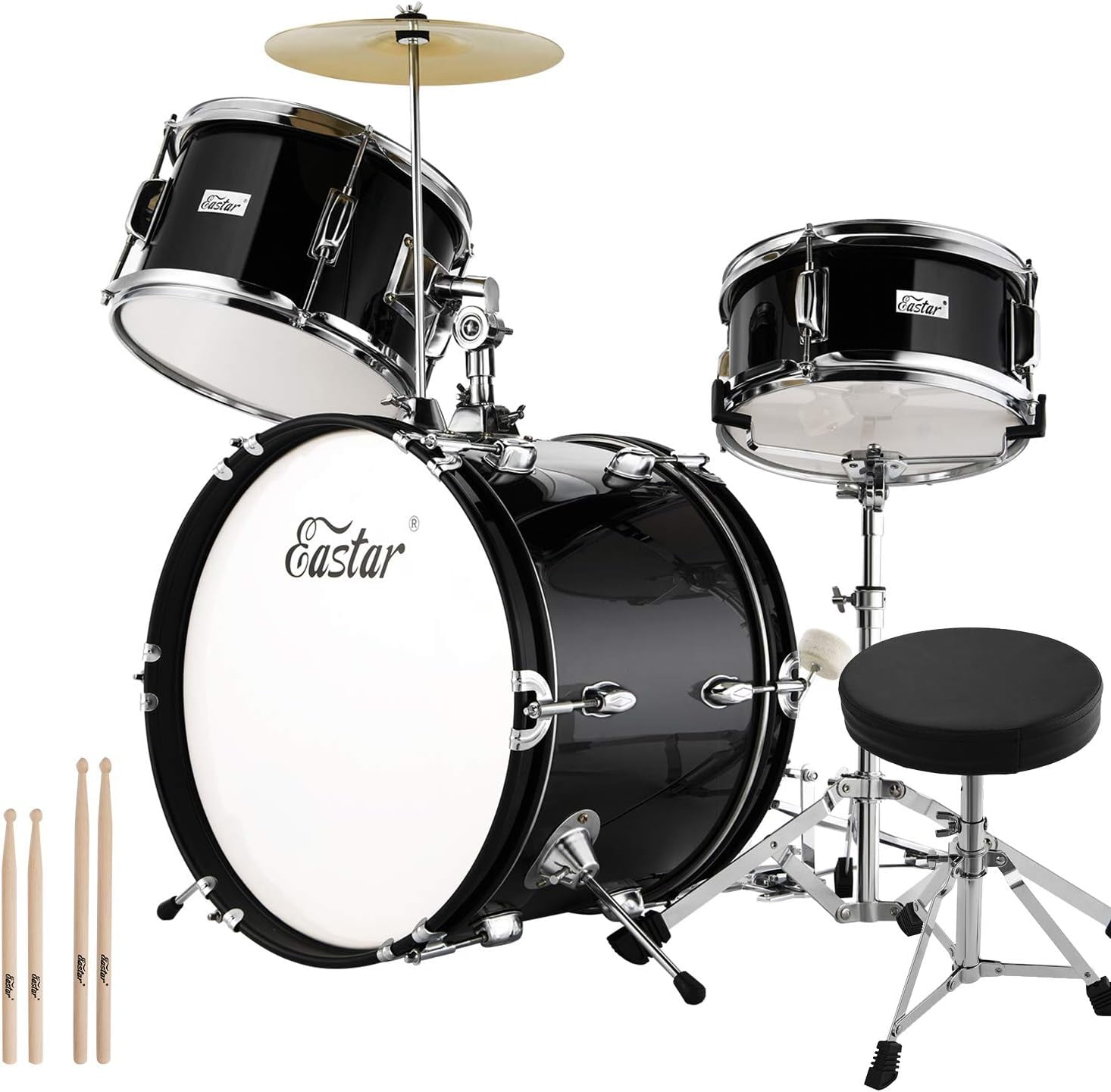 Eastar Drum Set 16 inch 3Piece, Junior Drum Set Kit with Throne, Cymbal, Pedal & Drumsticks