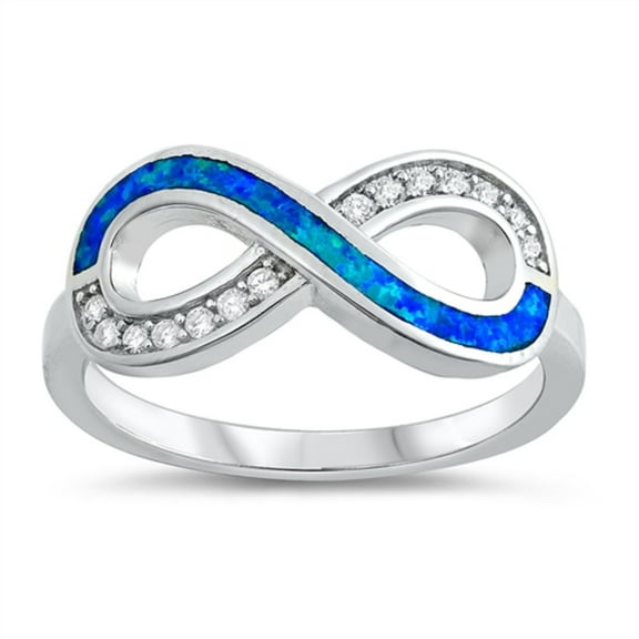 Blue Simulated Opal Cubic Zirconia Infinity Symbol Ring Sterling Silver Size 7