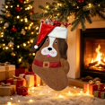 thumbnail image 4 of Tuvgenk Brown Dog Christmas Stocking, 17.7 inch Cartoon Puppy Xmas Stocking with Santa Hat, Bone Shape Pet Holiday Decor for Fireplace Mantel Tree, 4 of 6