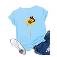 thumbnail image 1 of Innerwin Tee Butterfly Letter Printed Ladies T Shirt Holiday Short Sleeve Basic Tops Sky Blue 3XL, 1 of 5