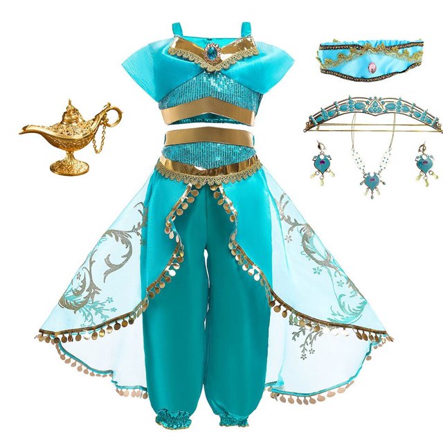 Disfraz de princesa árabe Jasmine para niña, traje de fiesta con lámpara de Aladdín, ropa sin hombros para carnaval, 3 a 10 años Fivean unisex