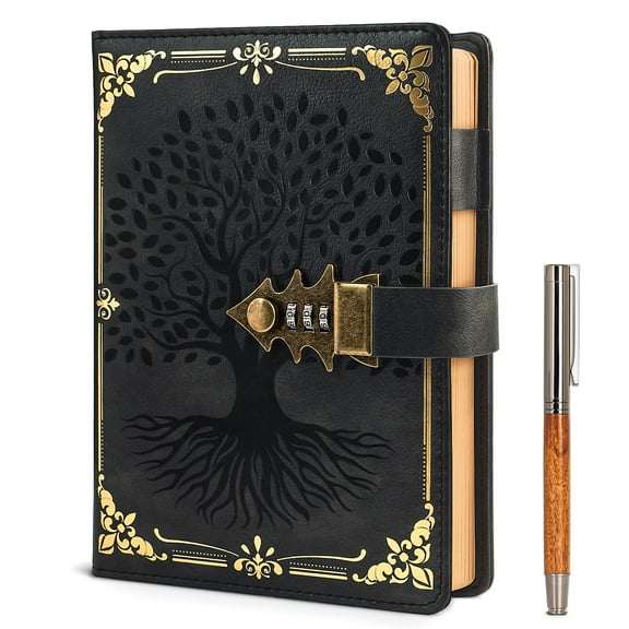 WEMATE Diary, Password Protected Notebook, A5 PU Leather Black