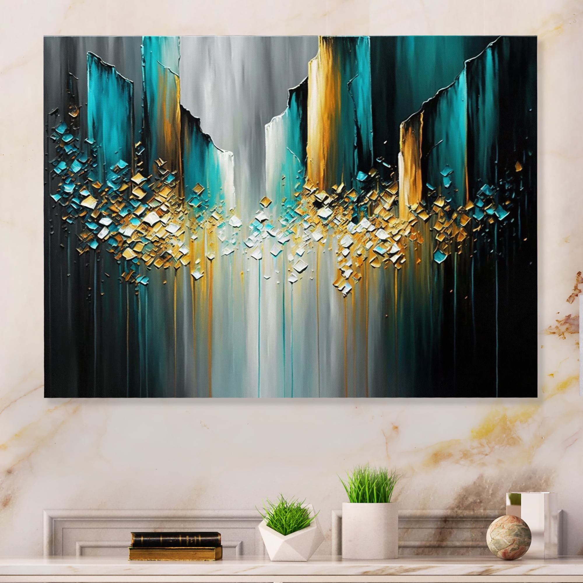 Designart Abstract Geometric Black And Green I Canvas Wall Art