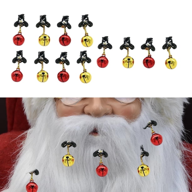 Adorno de Mini Clip de barba de Navidad Accesorio Varios usos Tamaño 0.8x2 pulgadas Desgaste unisex Regalo de año nuevo Novedad Fácil de 12 campanas Macarena Manualidades colgantes